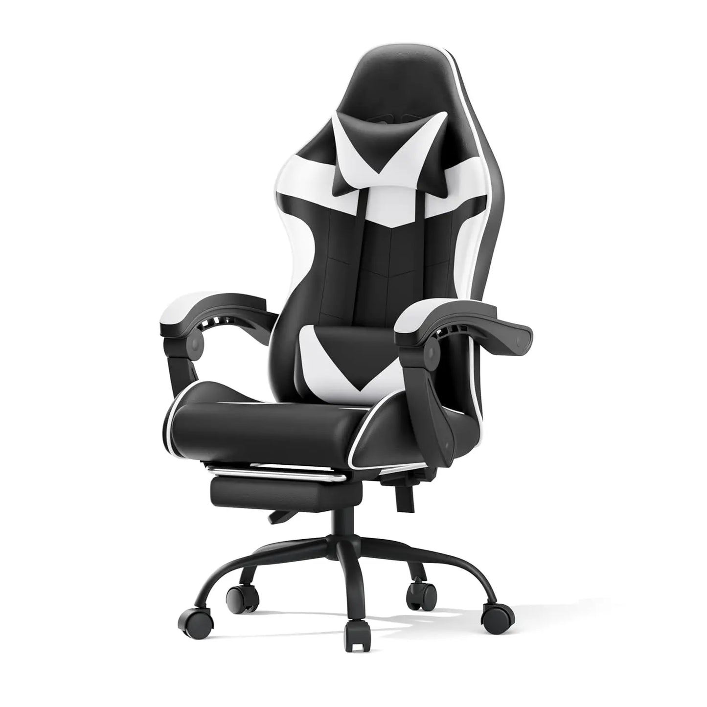 Gaming Chair With Reclining Backrest, Footrest, Headrest And Lumbar Support