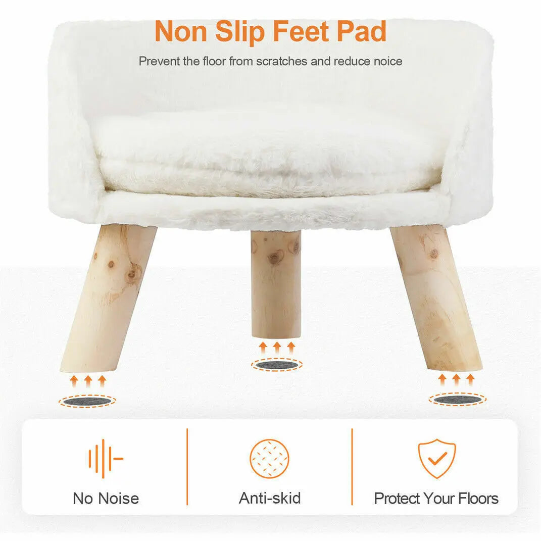 Luxury Soft Cat Bed Warm Plush Fabric Pet Nesting Chair Bed Washable Couch Wood Legs with Cushion Pad for Small Pets