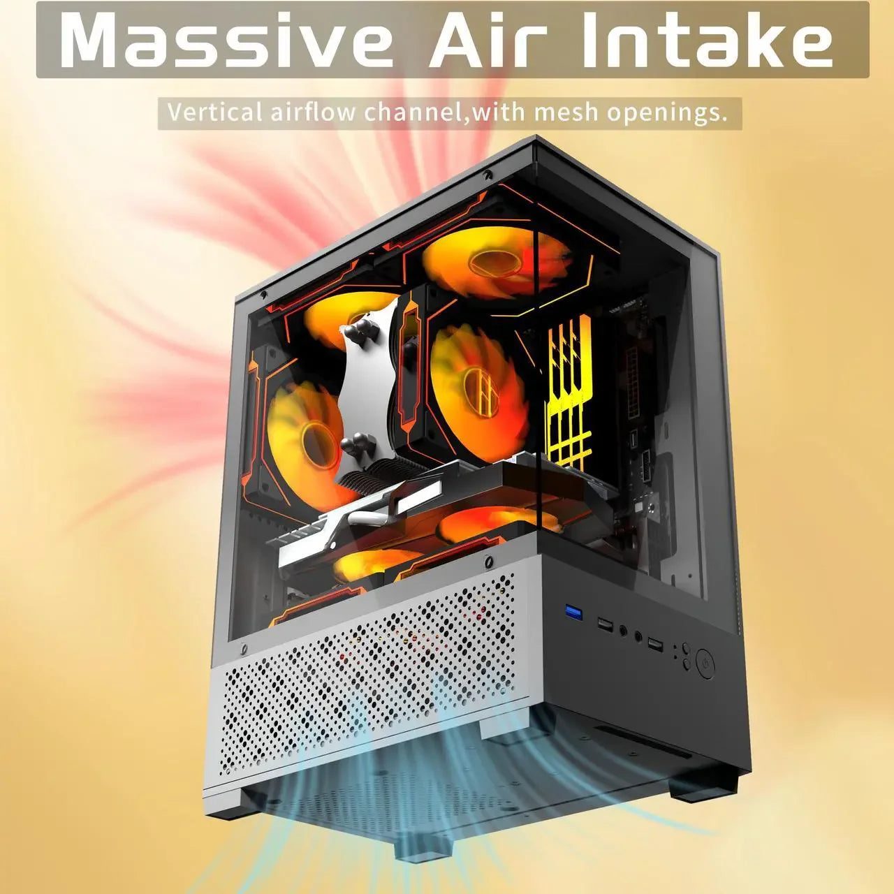 Mid Tower PC Case With 3 ARGB Fans And TemperedGlass