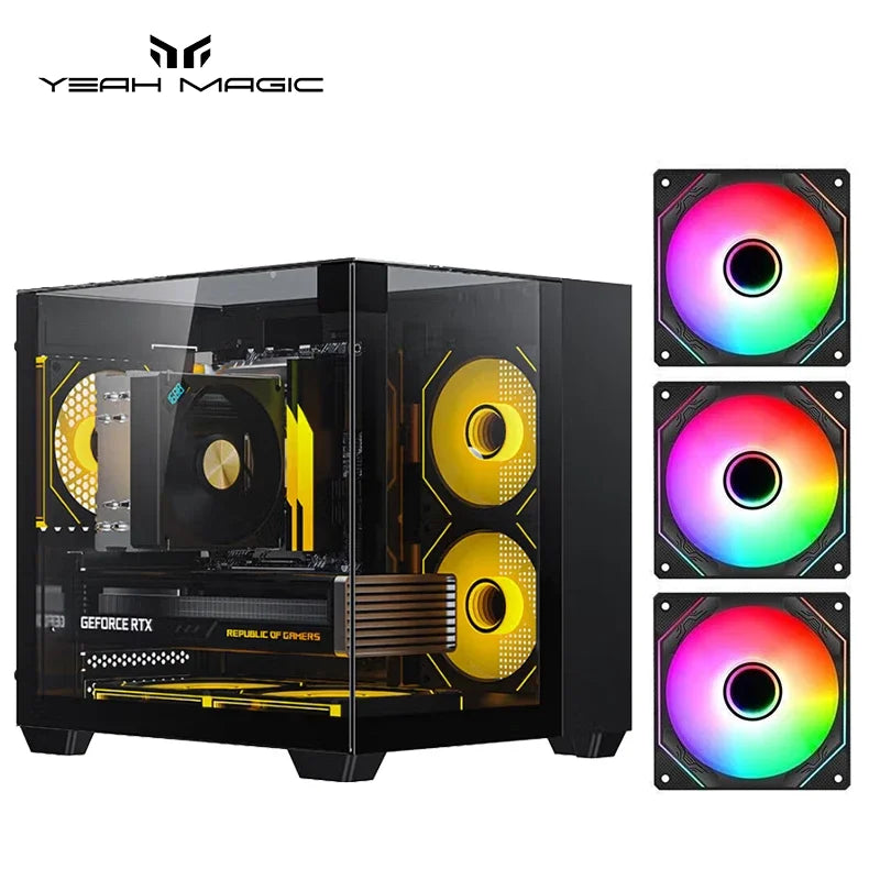 Yeah Magic CUBE PC Case 3-Panel Tempered Glass Panoramic View