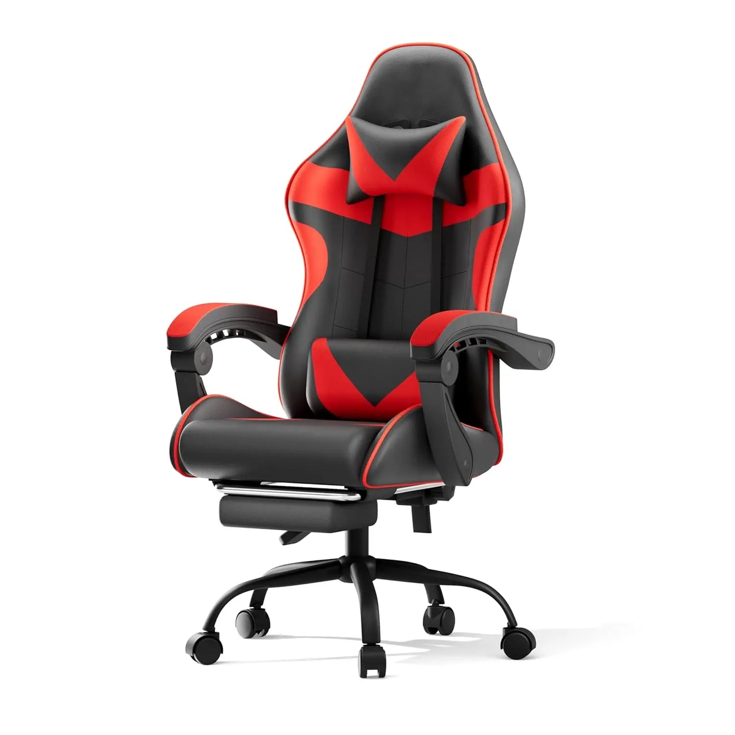 Gaming Chair With Reclining Backrest, Footrest, Headrest And Lumbar Support