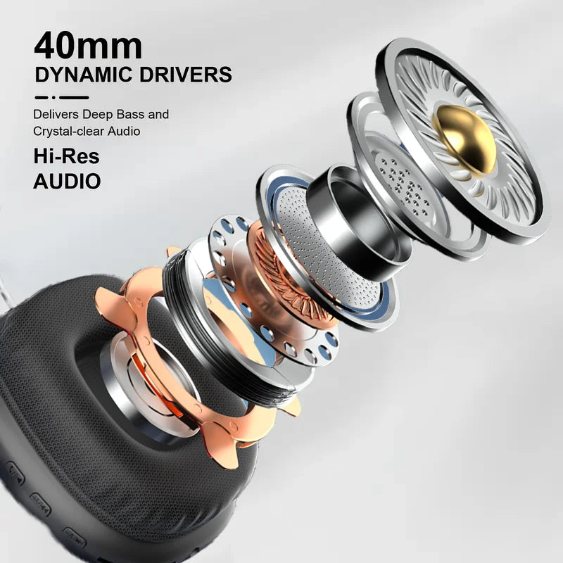 Foldable Bluetooth Over Ear Headphones HiFi Wireless Headset With AUX