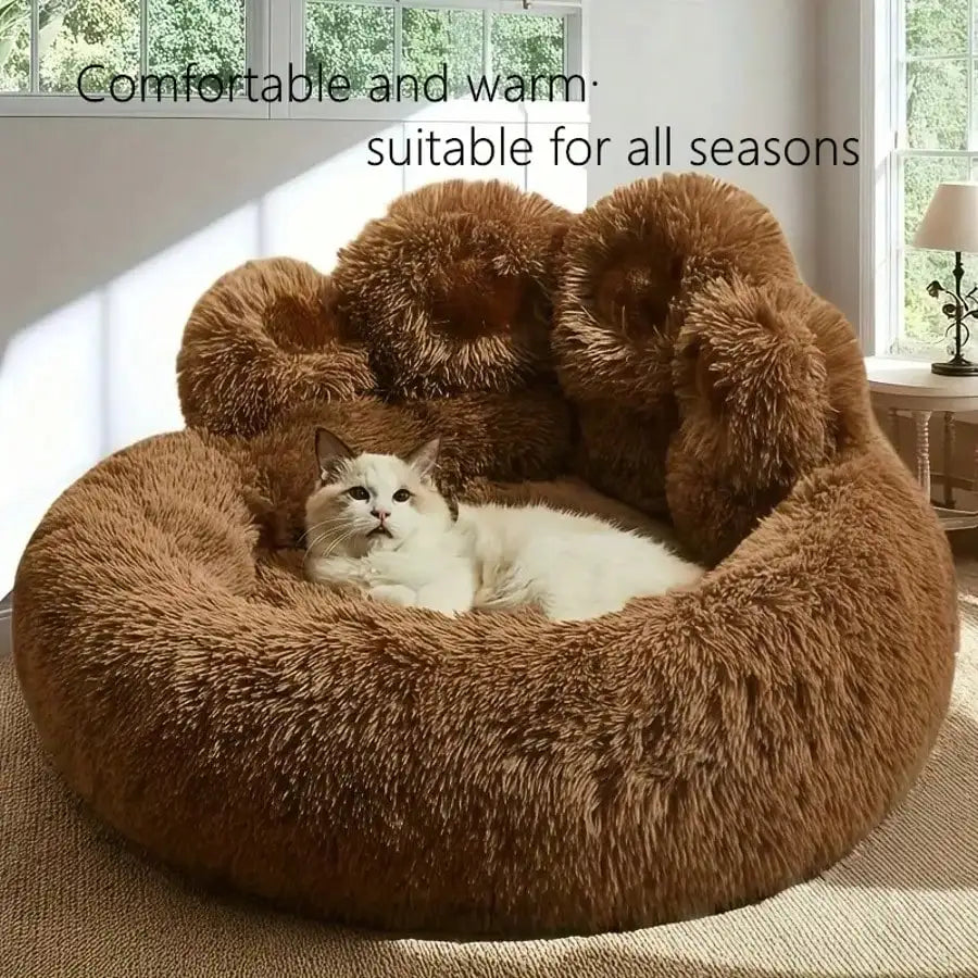 Pet Bed Pet Sofa Soft And Comfortable Bear Paw Pet Bed, Sleep Solution For Dogs And Cats. Comfortable Donut Dog Bed Luxurious Dog And Cat Pad Bed, Bring Cozy Warmth To Cats In Winter. Cute Home Decoration Comfortable For Indo