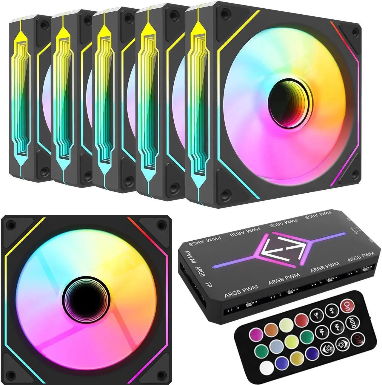 ARGB 6 Pack 120mm PWM Case Fans With Hub And Remote
