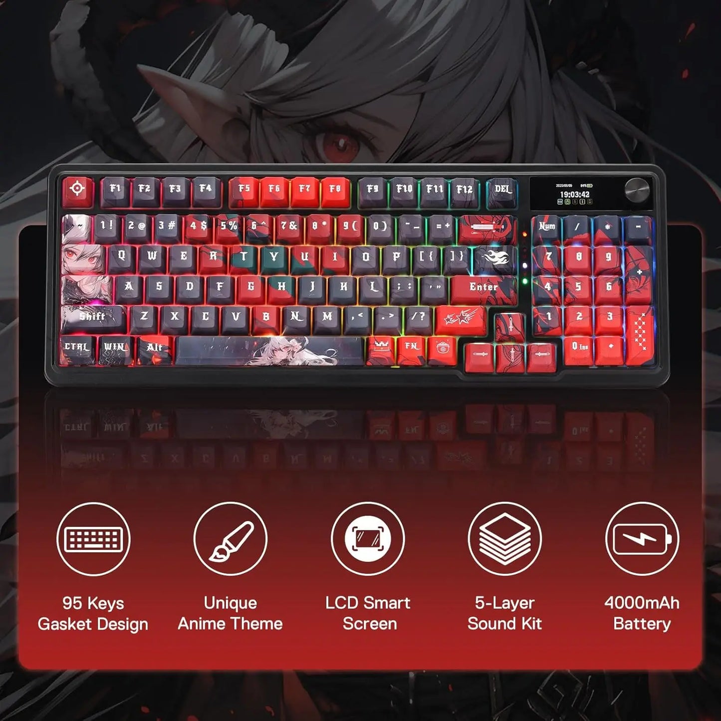 Redragon K719 Pro Wireless Gasket Keyboard With 95 Keys TFT Display