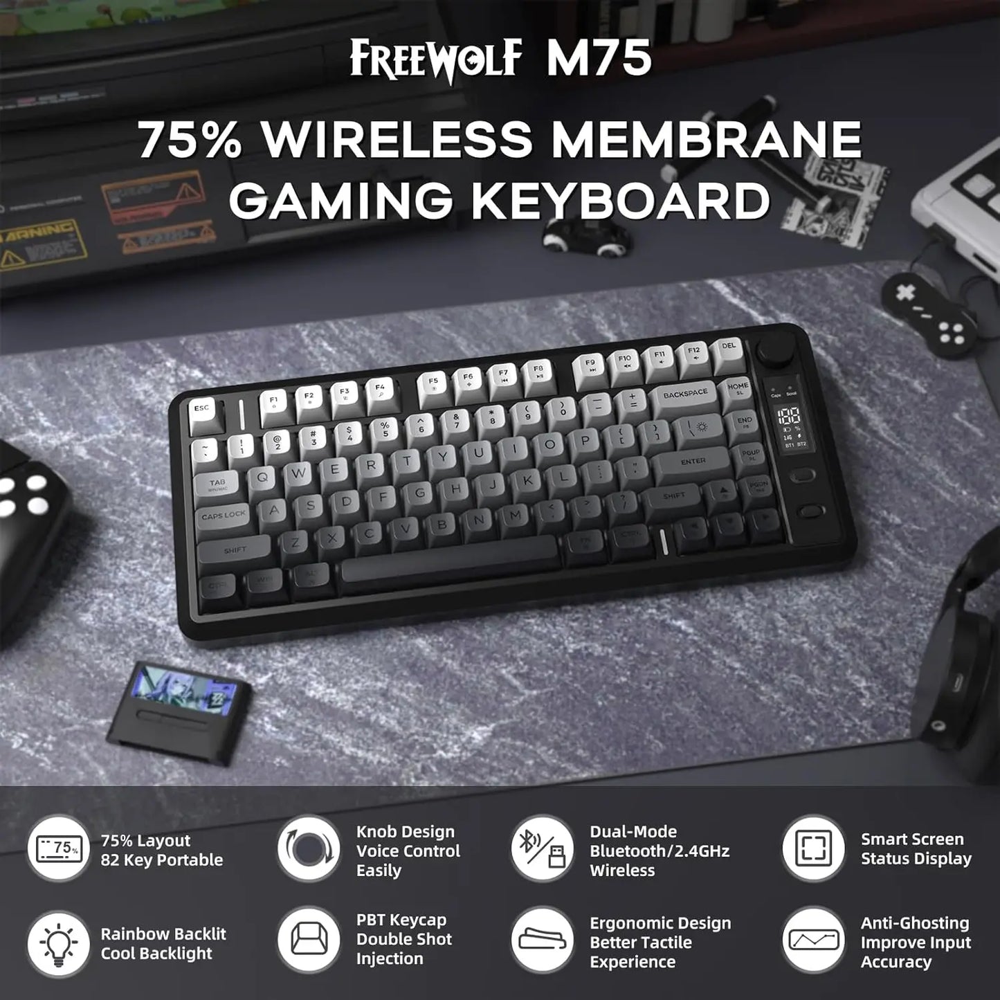 Attack Shark M75 Wireless Membrane Keyboard With Knob OLED Display