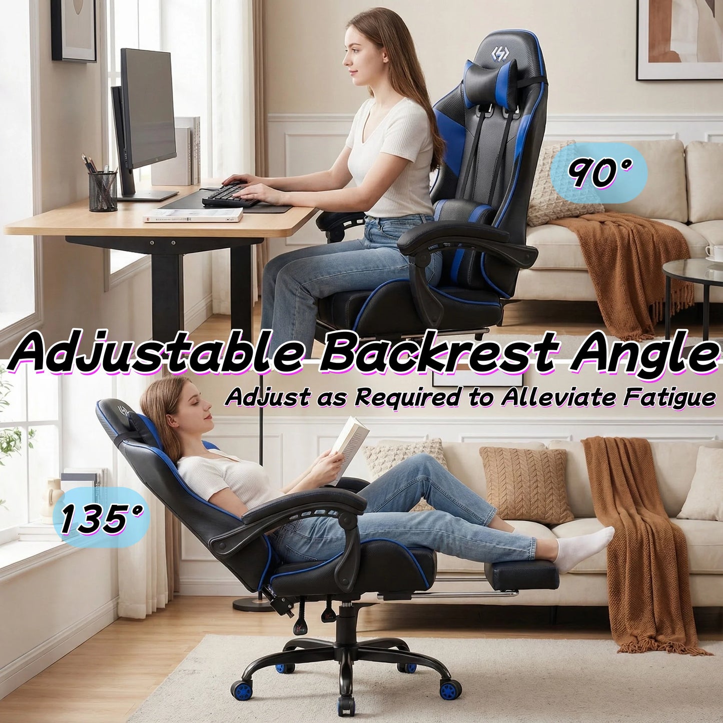 FRODROVIA Ergonomic Gaming Chair With Lumbar Massage And Adjustable Headrest