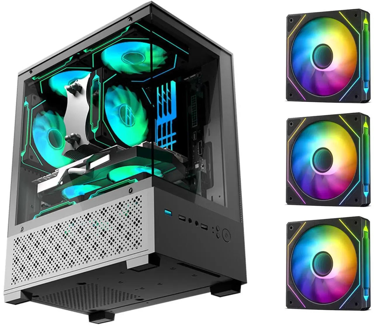 Mid Tower PC Case With 3 ARGB Fans And TemperedGlass
