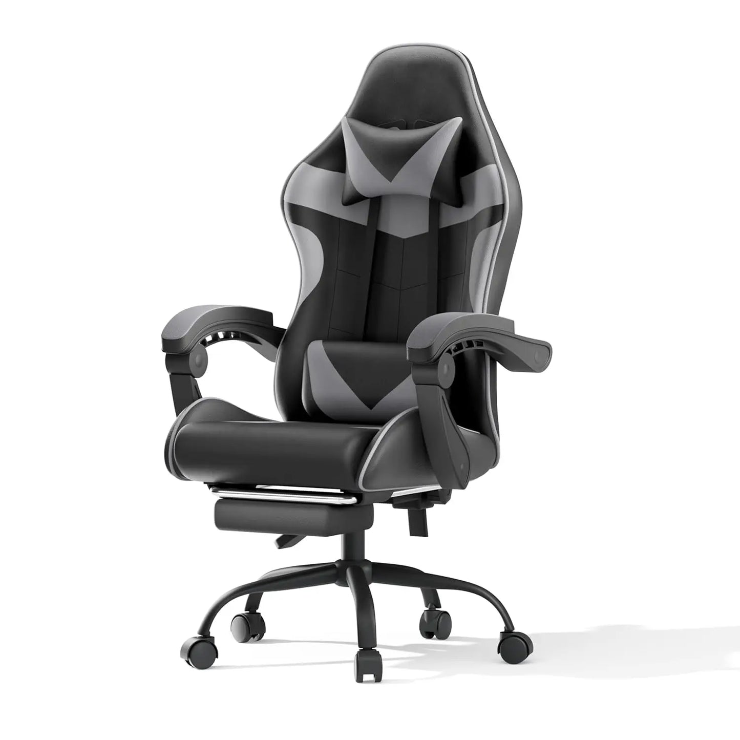 Gaming Chair With Reclining Backrest, Footrest, Headrest And Lumbar Support