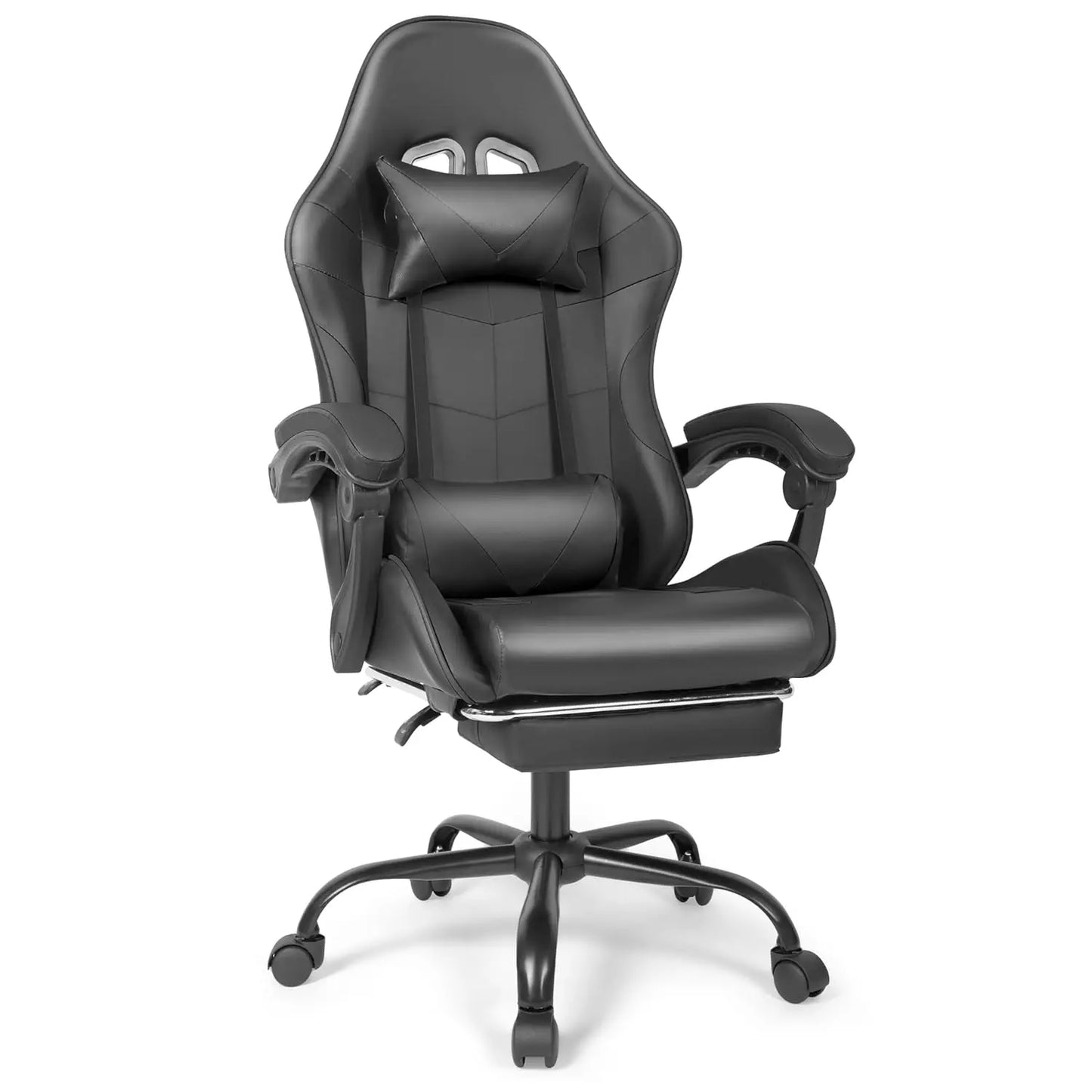 Gaming Chair With Reclining Backrest, Footrest, Headrest And Lumbar Support