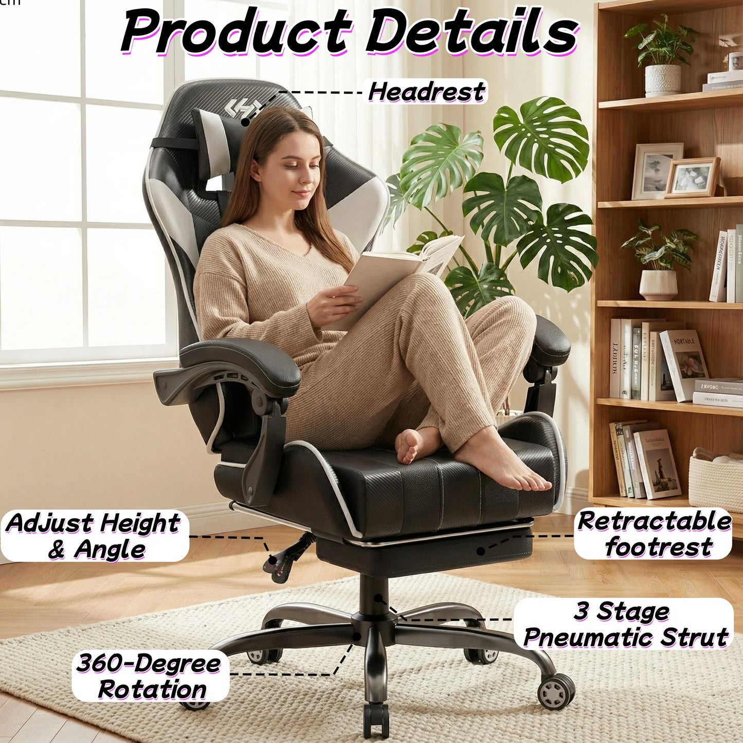 FRODROVIA Ergonomic Gaming Chair With Lumbar Massage And Adjustable Headrest