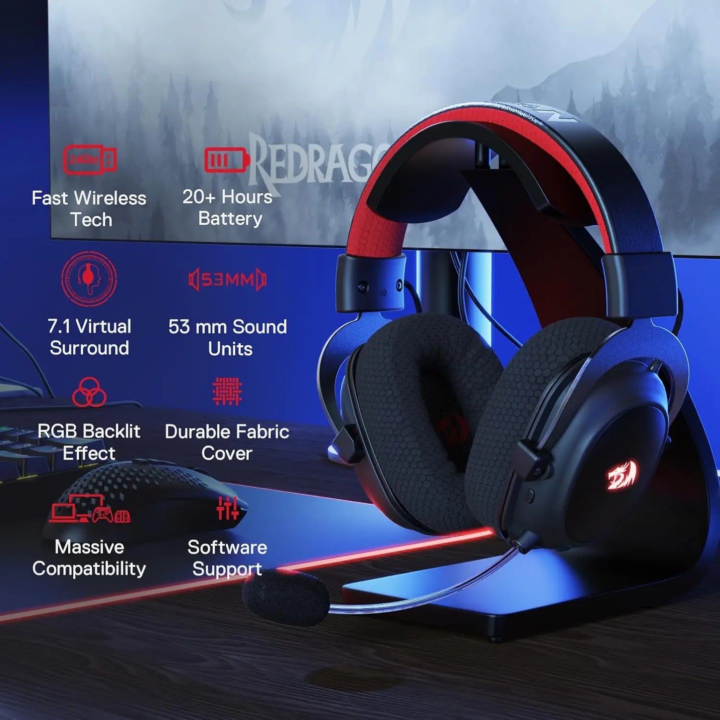 Redragon H510 PRO ZeusX Wireless Gaming Headset USB
