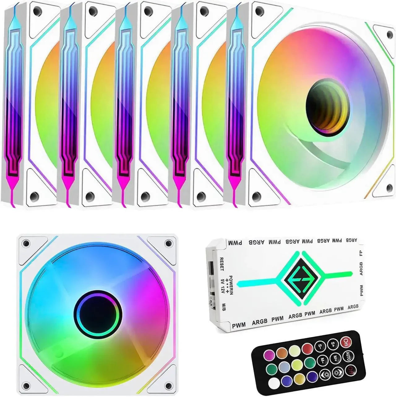 ARGB 6 Pack 120mm PWM Case Fans With Hub And Remote