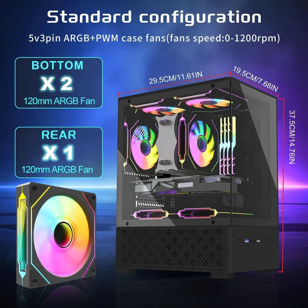 Mid Tower PC Case With 3 ARGB Fans And TemperedGlass