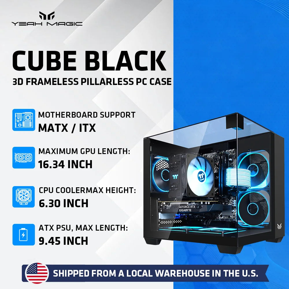 Yeah Magic CUBE PC Case 3-Panel Tempered Glass Panoramic View