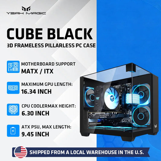 Yeah Magic CUBE PC Case 3-Panel Tempered Glass Panoramic View