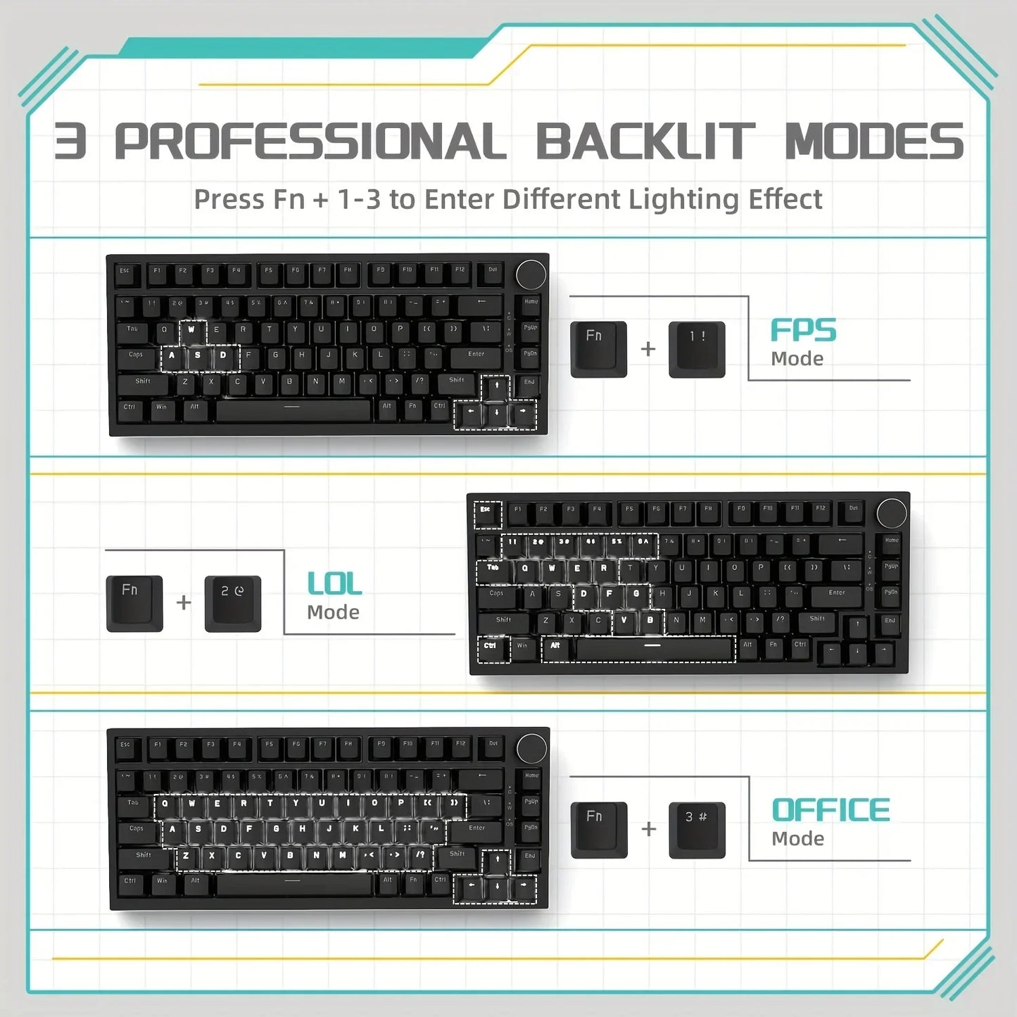 Ajazz AK820 Wired Mechanical Keyboard 82-Key Gaming Hot-Swappable Esports
