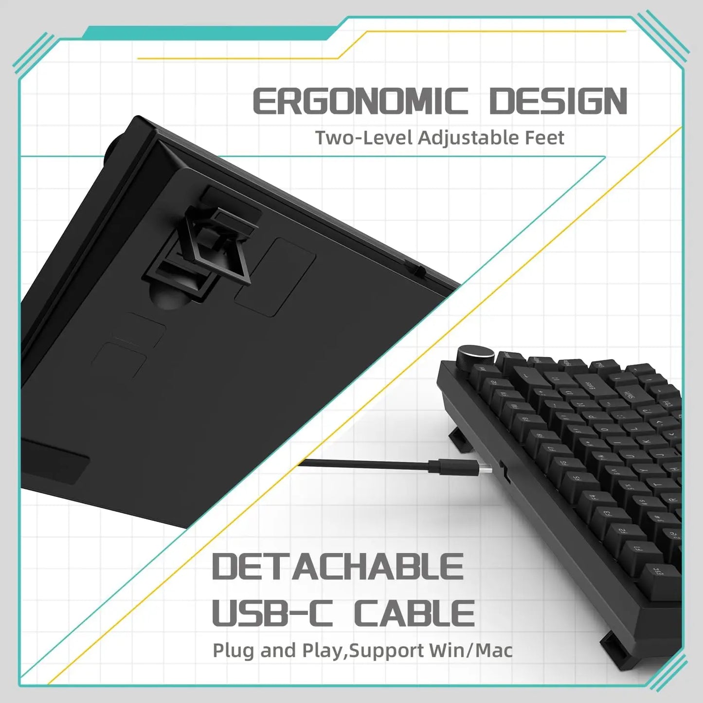 Ajazz AK820 Wired Mechanical Keyboard 82-Key Gaming Hot-Swappable Esports