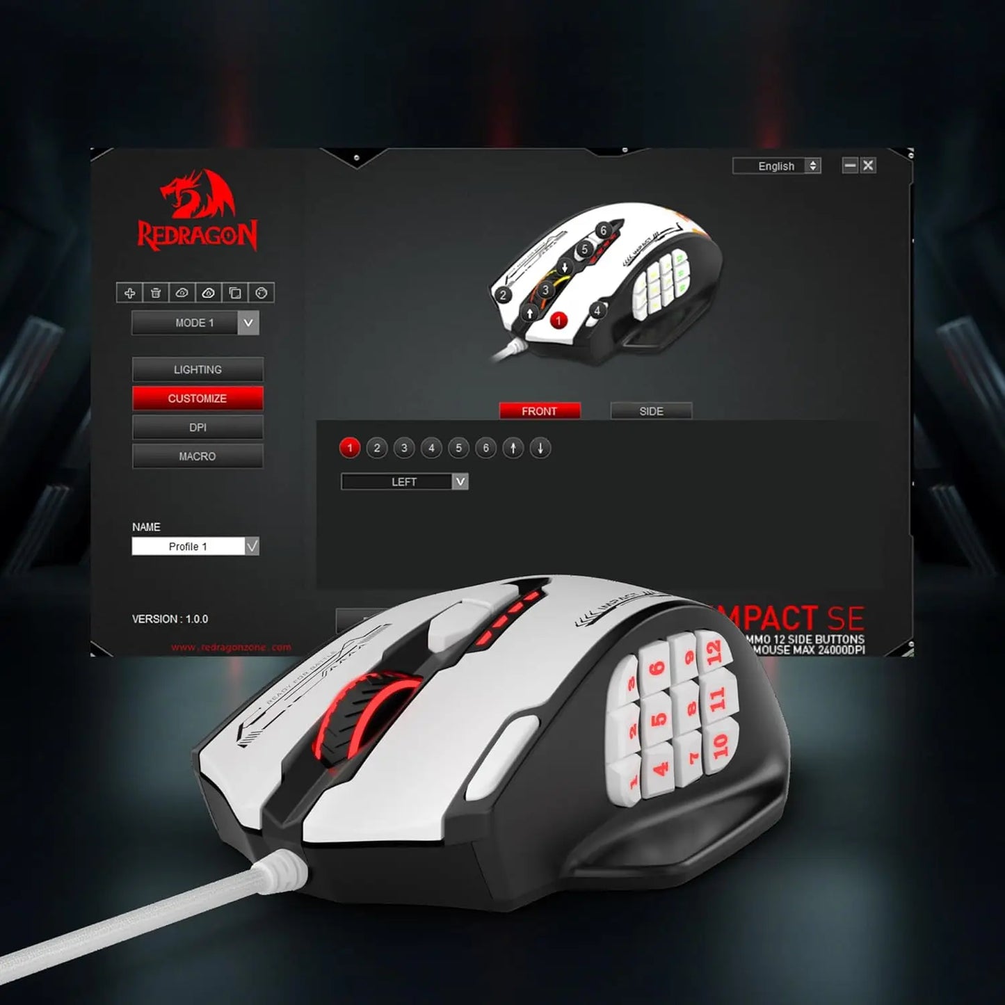 Redragon M908 Impact RGB MMO Gaming Mouse With 24000 DPI