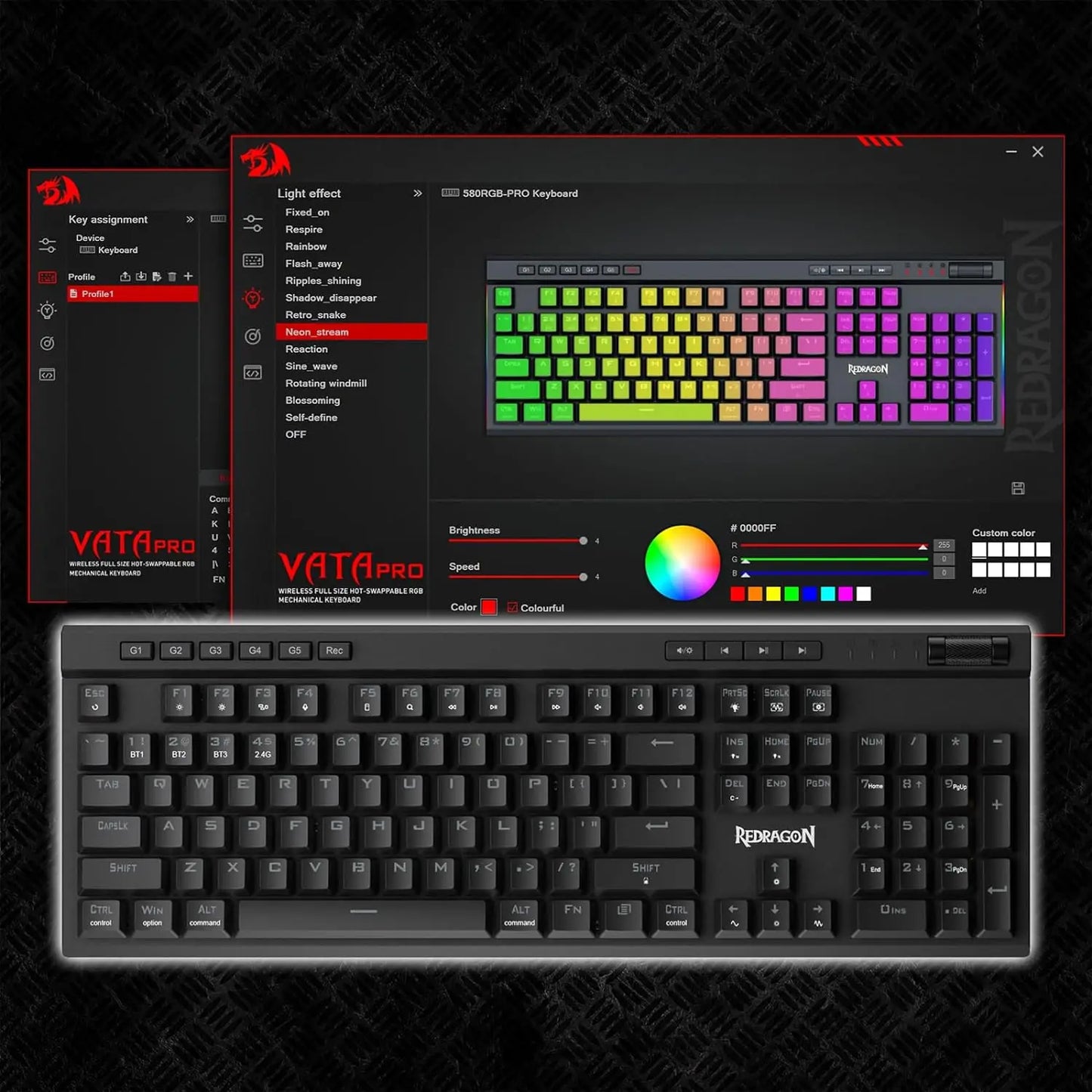 Redragon K580 PRO Wireless RGB Gaming Keyboard Linear Red Switch