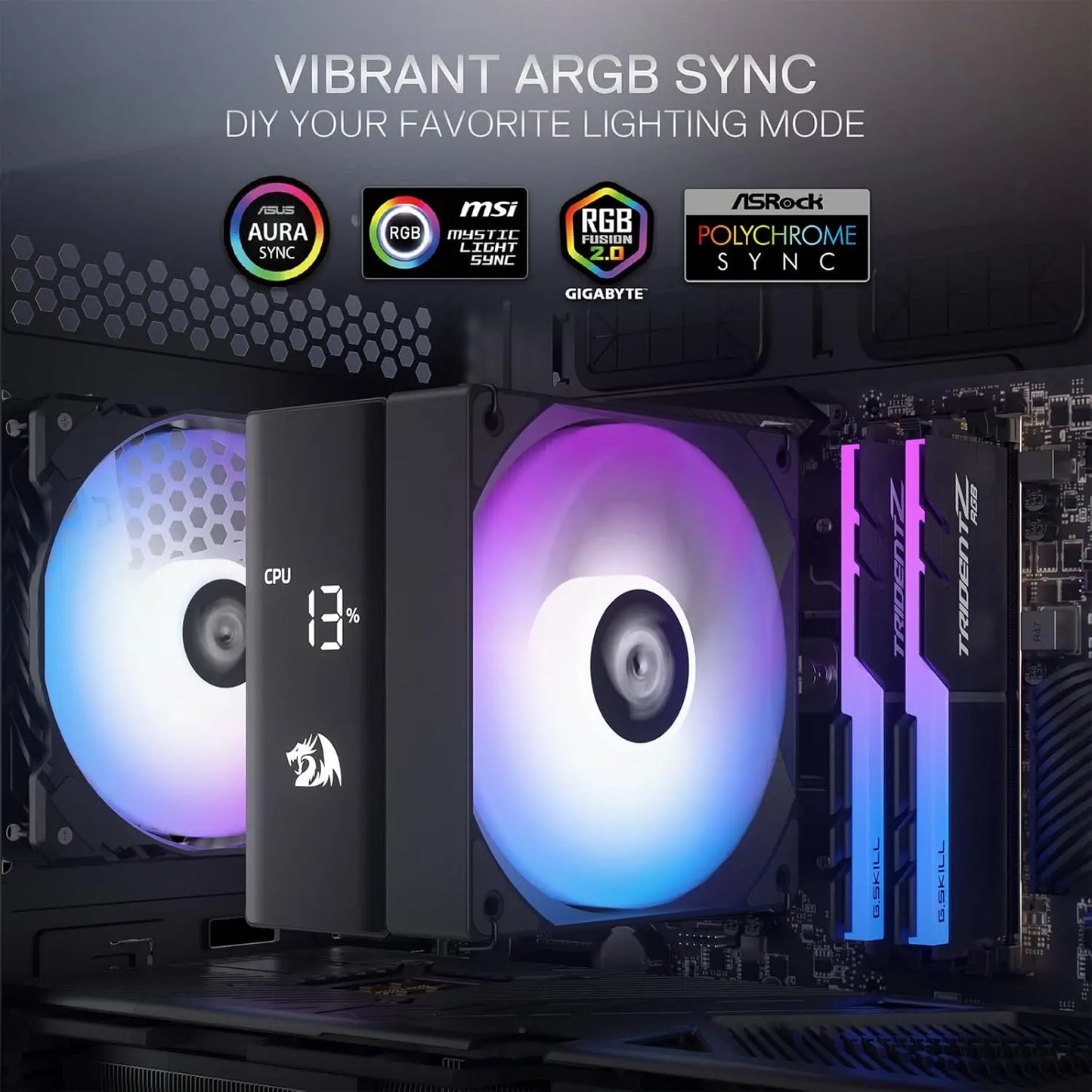 Redragon CC2312 CPU Cooler With Temperature Display ARGB Fans