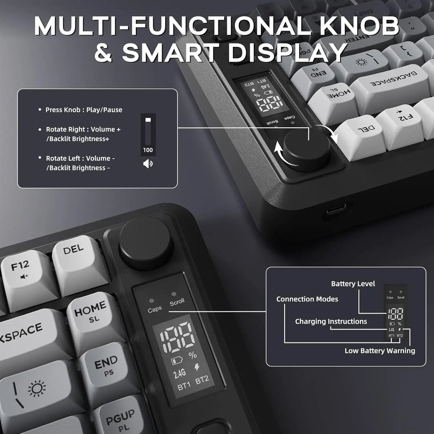 Attack Shark M75 Wireless Membrane Keyboard With Knob OLED Display