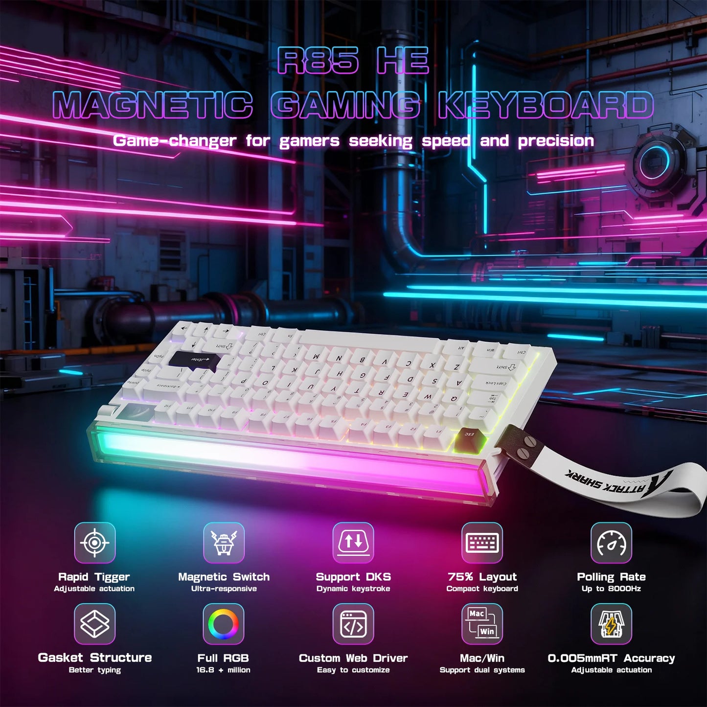 Attack Shark R85HE 75 Percent Hall Effect Mechanical RGB Keyboard