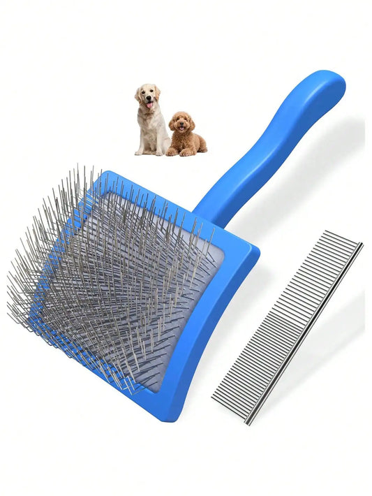 2PCS Slicker Brush For Dogs & Pet Comb,Professional Dog Grooming Brush (Goldendoodles,Poodles,Labradoodles) With Extra Long Pins To Effectively Remove Tangles, Knots And Mats
