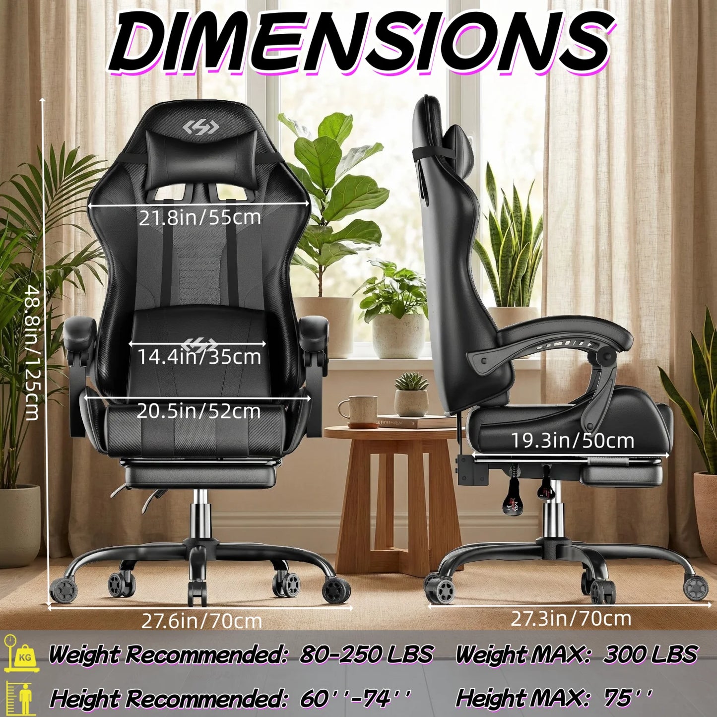 FRODROVIA Ergonomic Gaming Chair With Lumbar Massage And Adjustable Headrest