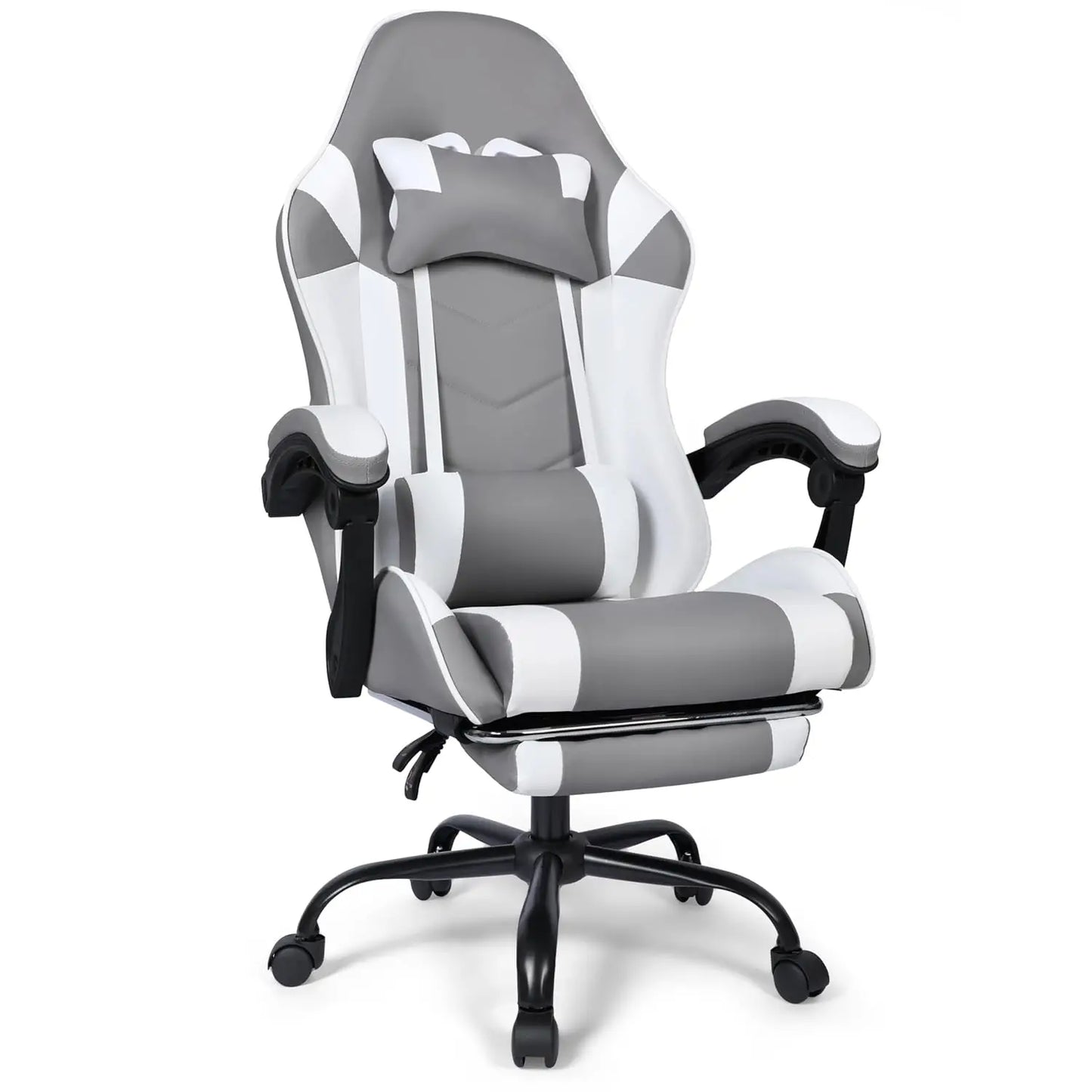 Gaming Chair With Reclining Backrest, Footrest, Headrest And Lumbar Support